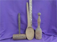Wood spoon, masher, mallet