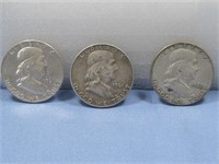 Three Franklin Half Dollars 90% Silver