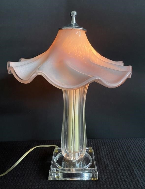 Lead Crystal & Glass Lamp-Pink Top-WORKS