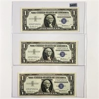 (3) 1957 Blue Seal $1 Bills UNCIRCULATED