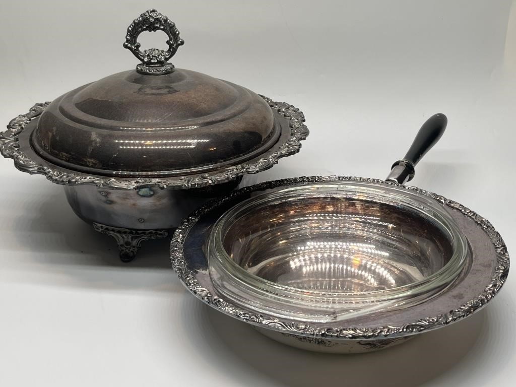 (2) Silverplate w/ Pyrex Chafing Dishes