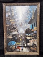 Chinese Street Scene Oil on Canvas by Hoson