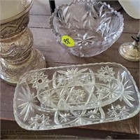 CUT GLASS TRAY AND BOWL