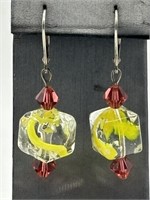 Sterling Silver Italian Art Glass Dangle Earrings