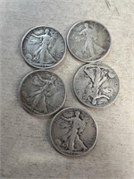 (5) silver liberty half dollars