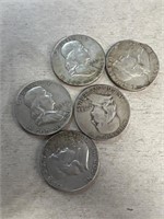 (5) Franklin Silver half dollars
