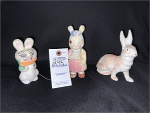 (3) Antique Bunny Figures; Fuzzy Bunny Avon