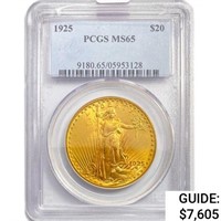 1925 $20 Gold Double Eagle PCGS MS65