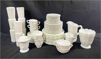 Lot of Milk Glass Dishes- plates,cups,glasses,etc.