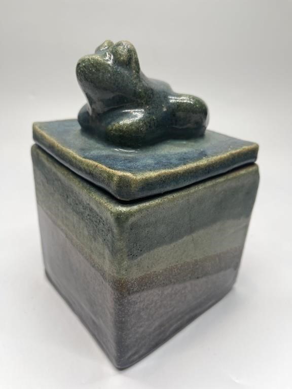 Rustic Green & Brown Ceramic Box w/ Frog Lid