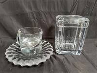 Group of crystal, glass, & lucite plate, bucket,