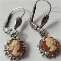 Sterling Silver Carved Cameo Earrings