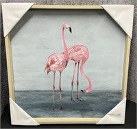 New, Pink Flamingo’s Board Picture Framed in