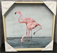 New, Pink Flamingo’s Board Picture Framed in