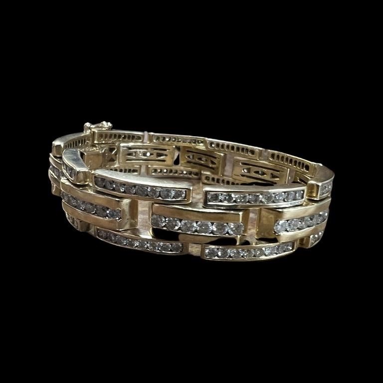 14K Gold Natural Diamond Bar Link Chain Bracelet