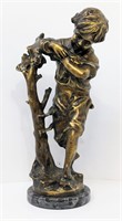 15" Aguste Moreau Signed Bronze W. Marble Base