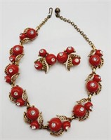 (E) Rhinestone Cherry Goldtone Necklace (16"