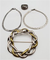 (E) Sterling Silver Bracelets (7" long), Brooch