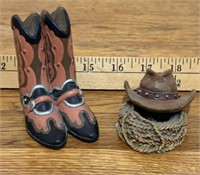 Small Resin Boots & Hat w/Lariat Figurines