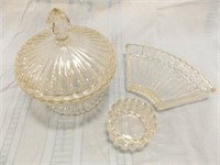 Glass Bowls (3), one with lid, Ribbed