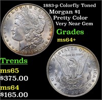 1883-p Colorfully Toned Morgan $1 Grades Choice+ U