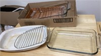 2 anchor, hocking casserole, dishes, with basket