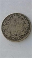 1912 Canada Silver 25 Cent Coin