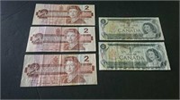 Lot Of Canada 1973 $1 & 1986 $2 Banknotes