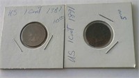1881 & 1891 US Indian Head Cents