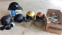 5 Helmets and Box Of Miscellaneous
