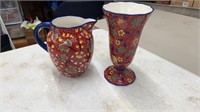 Classic Ceramic Peint Main Vase and Pitcher
