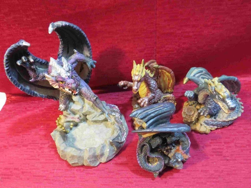 Dragons Lot 4 Fantasy Statues w Crystals MORE