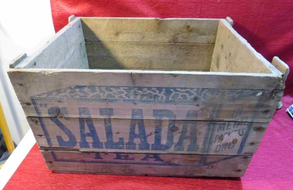 Vintage Salada Tea Wood Crate w Advertising OLD