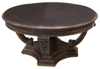 SPANISH LEATHER-TOP WALNUT CENTER TABLE