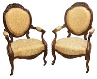 (PR) FRENCH LOUIS XV STYLE MAHOGANY FAUTEUILS