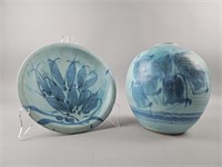 Marked JT Abernathy Pottery Vase & Plate