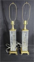 Vintage MCM Dresden Crystal & Brass Table Lamp Set