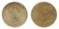 1922 & 1934 US PEACE DOLLAR SILVER COINS