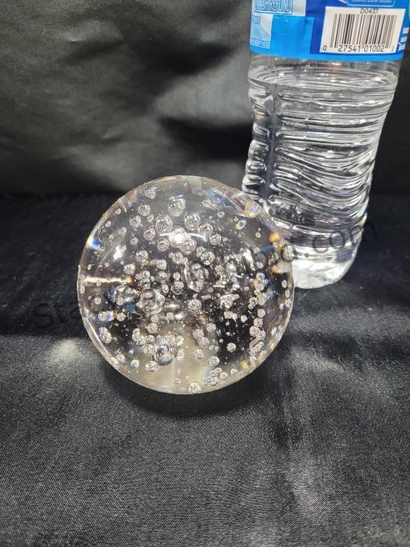 Clear Bubble Paperweight Chipped As Pictured