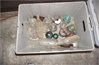Box lot of Antique Glass Bottles and Insultors
