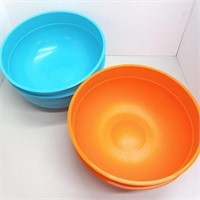 Four large serving bowls orange & blue 12"