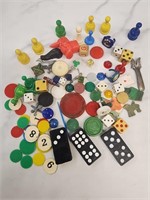 Lot of vintage game pieces, dice and other