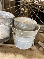 three galvanized pails/washtubs
