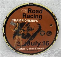 Round Enamel "ROAD RACING CHAMPIONSHIPS" Sign