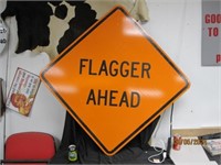 Vtg Flagger Ahead Sign Pick Up Only Large