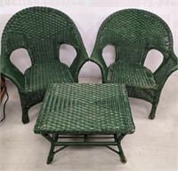 Green Wicker Chair and Side Table Patio Set