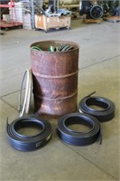 Steel Barrel w/Assorted Garden Hoses, Unknown