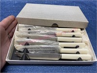 (6)AMC Sheffield England white handle knives w/box