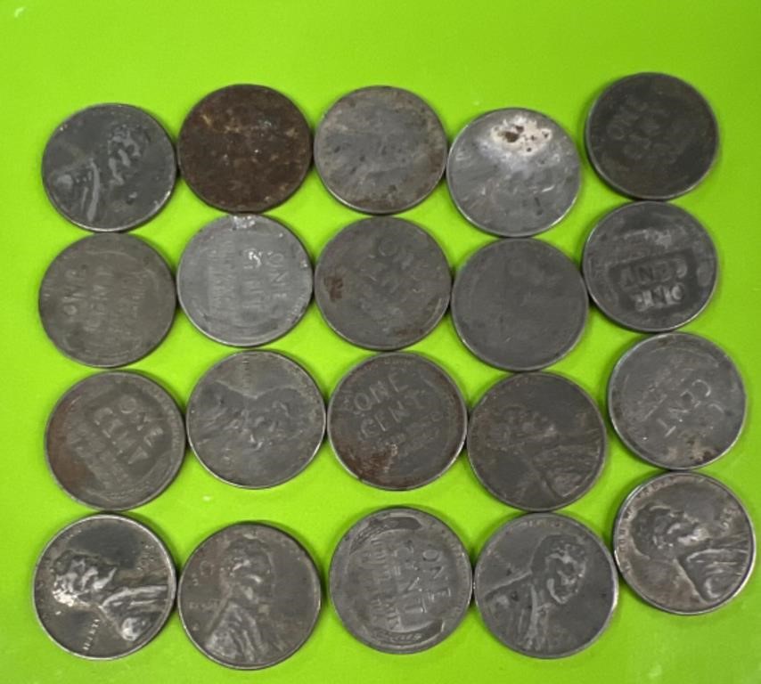(20) 1943 steel wartime wheat pennies