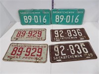 3 pairs Sask license plates, 49, 58, 69